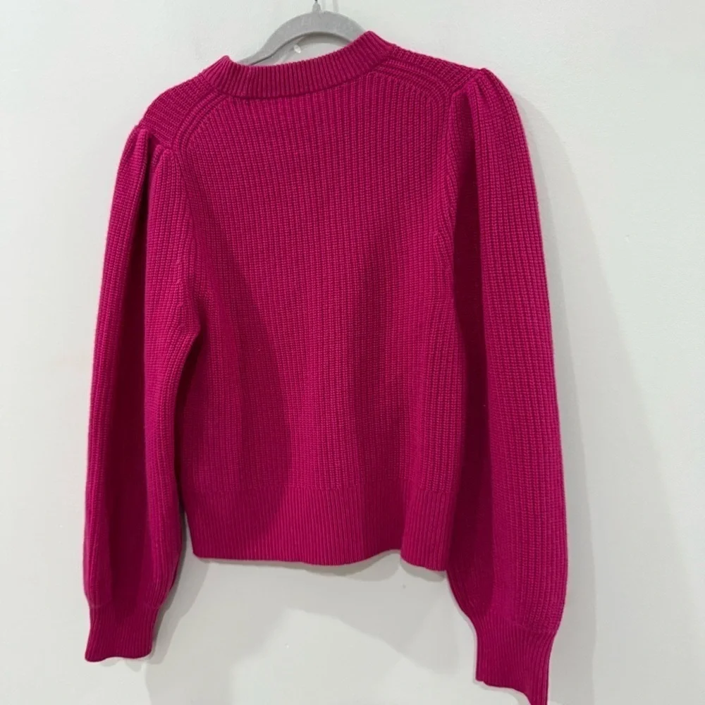 J Crew Sweater 100% Cashmere Puff-Sleeve Crewneck in Fuchsia Magenta